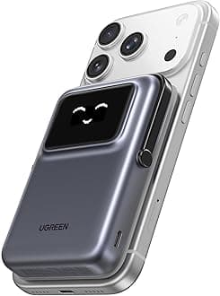 UGREEN Uno Wireless Power Bank Fast Charging 10000mAh Magnetic Mobile Phone Portable Charger PD20W with Foldable Stand and TFT Display Battery Pack MagSafe Compatible with iPhone 17-12 Series, Black