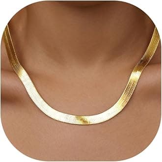 14K Gold-Filled Herringbone Necklace for Women – Dainty Snake Chain Choker, Trendy Simple Long Layered Jewelry Non Tarnish, 14-18 Inch Thin & Chunky Options, Gift for Her