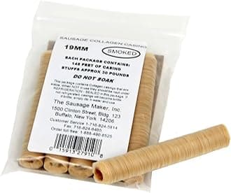 19mm Collagen Casings For Sausage Making, Edible, Clear, Smoked Beef Collagen Sticks, 3/4” Diameter Snack Stick Casings, 148 Feet Sausage Skin, Stuff Approximately 30 Lbs Meat