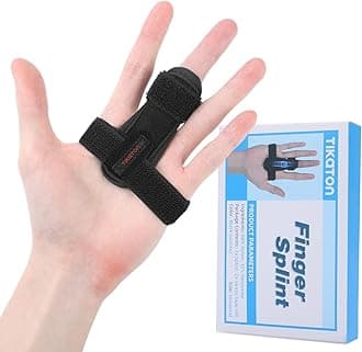 Tikaton Trigger Finger Splint, for Right/Left Hand Stabilizing Support for Sprains, Mallet Injury, Tendonitis, Adjustable Thumb Brace with Built-in Strips (Black, Short Splint)
