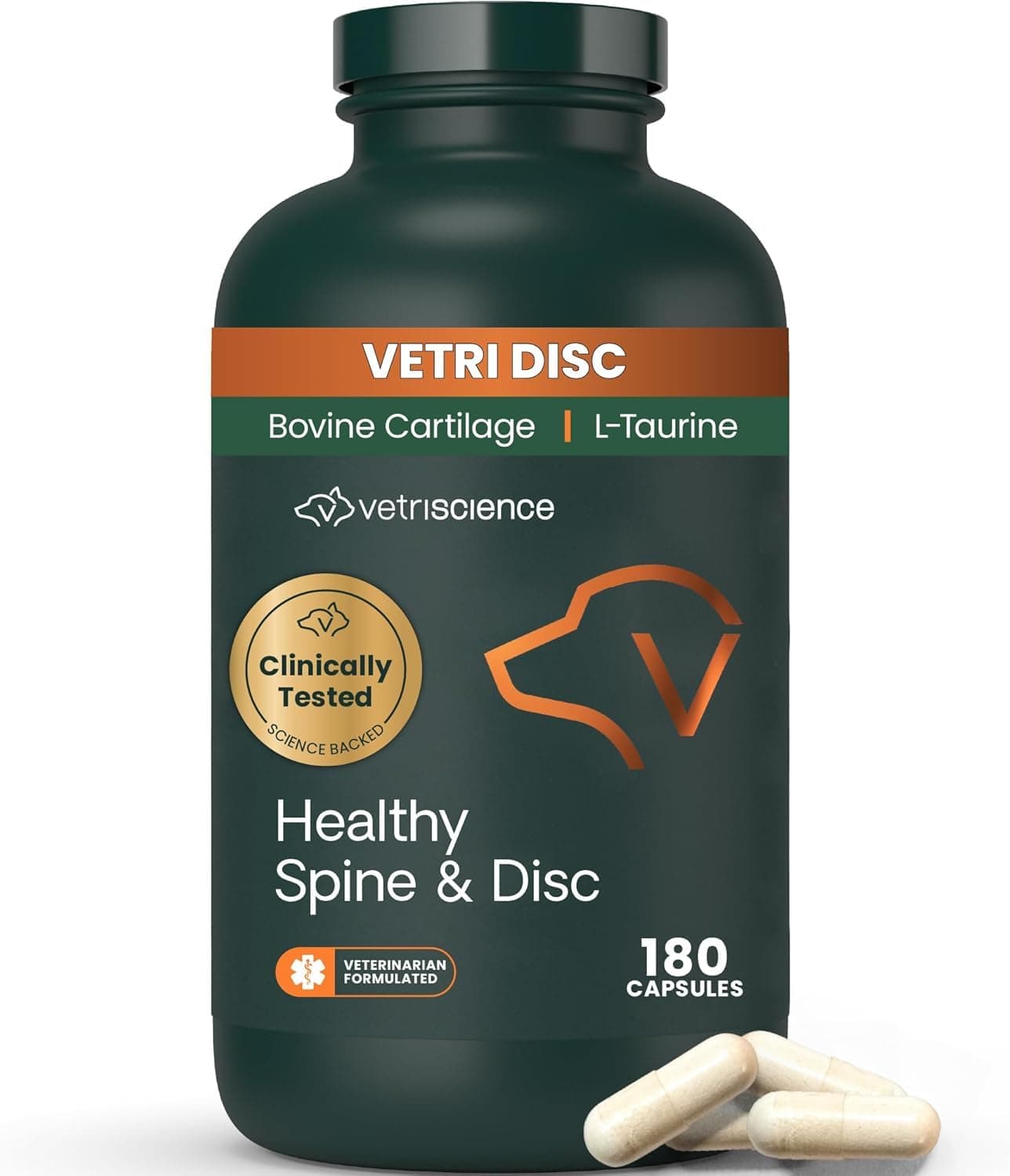 VetriScience Healthy Spine & Disc Easy-Open Capsules, Back & Spinal Support Chondroitin & Taurine Supplement for Dogs, Perfect for Dachshunds, Corgis, Frenchies & More, 180 Count