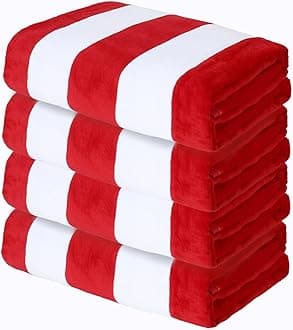 4 Pack Cotton Oversized 35x70 Inches Soft Cabana Stripe Thick Beach Towel, Super Absorbent Travel Bath Pool Towel (Red)