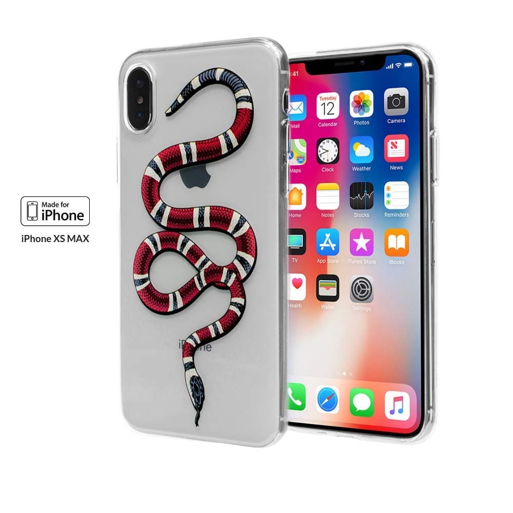 Case for iPhone Xs Max: Red Snake Durable Designer Womens Protective Clear Cover/Bumper/Skin/Cushion with Vivid Print Technology (fits 6.5" iPhone Xs Max only) (Red)