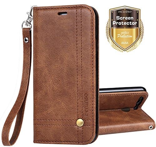 Ferlinso Huawei Honor 8 Pro Case, Elegant Retro Leather with [SCREEN PROTECTOR] ID Credit Card Slot Holder Flip Cover Stand Magnetic Closure Case for Huawei Honor 8 Pro (Brown)