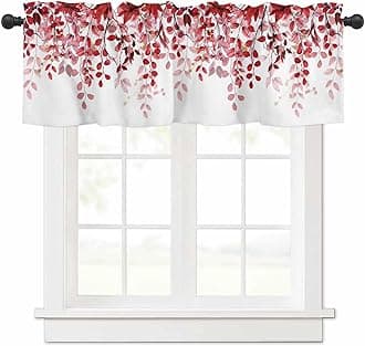 Red Eucalyptus Leaves Curtain Valance for Windows Watercolor Window Treatments 1 Panel Short Curtains for Kitchen Windows Bathroom Bedroom,42 x 12 Inch