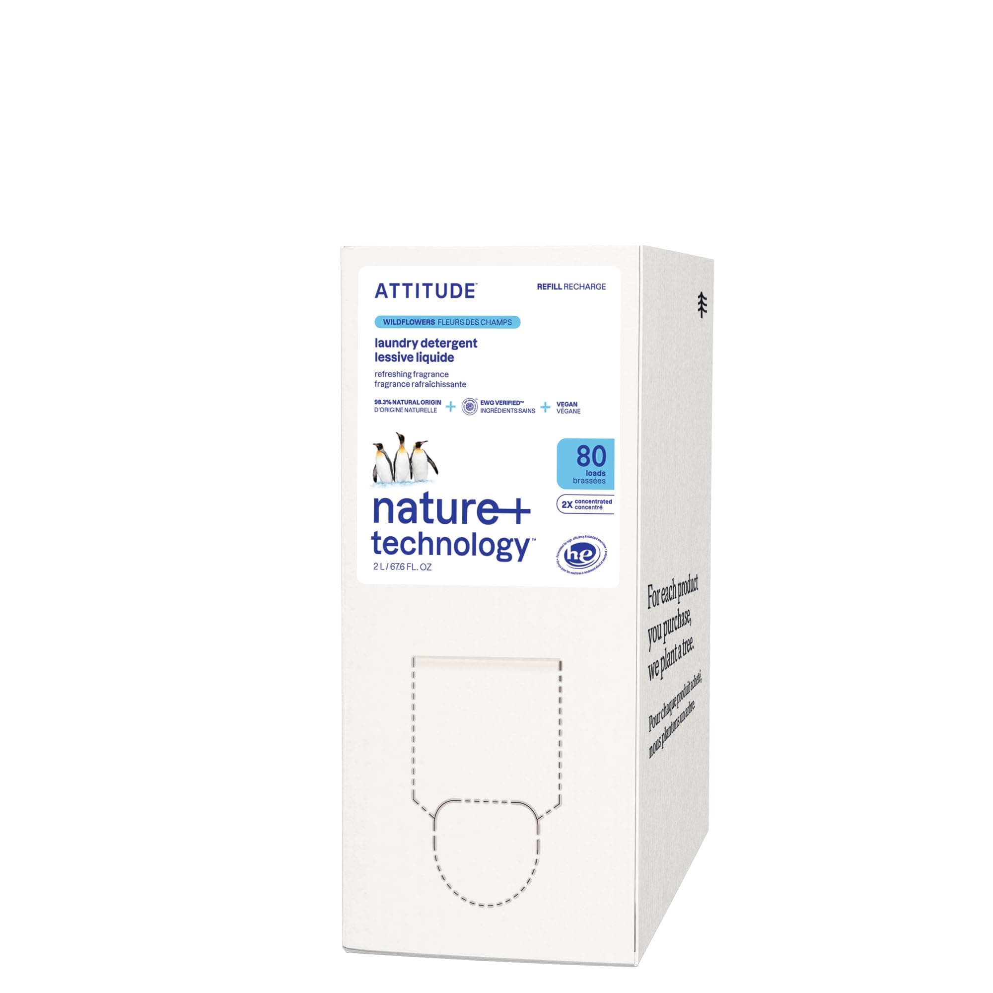 Liquid Laundry Detergent Refill, EWG Verified, HE Compatible, Plant-Based & Vegan, Natural Laundry Soap, Wildflowers Scent, 80 Loads, 2 Liters