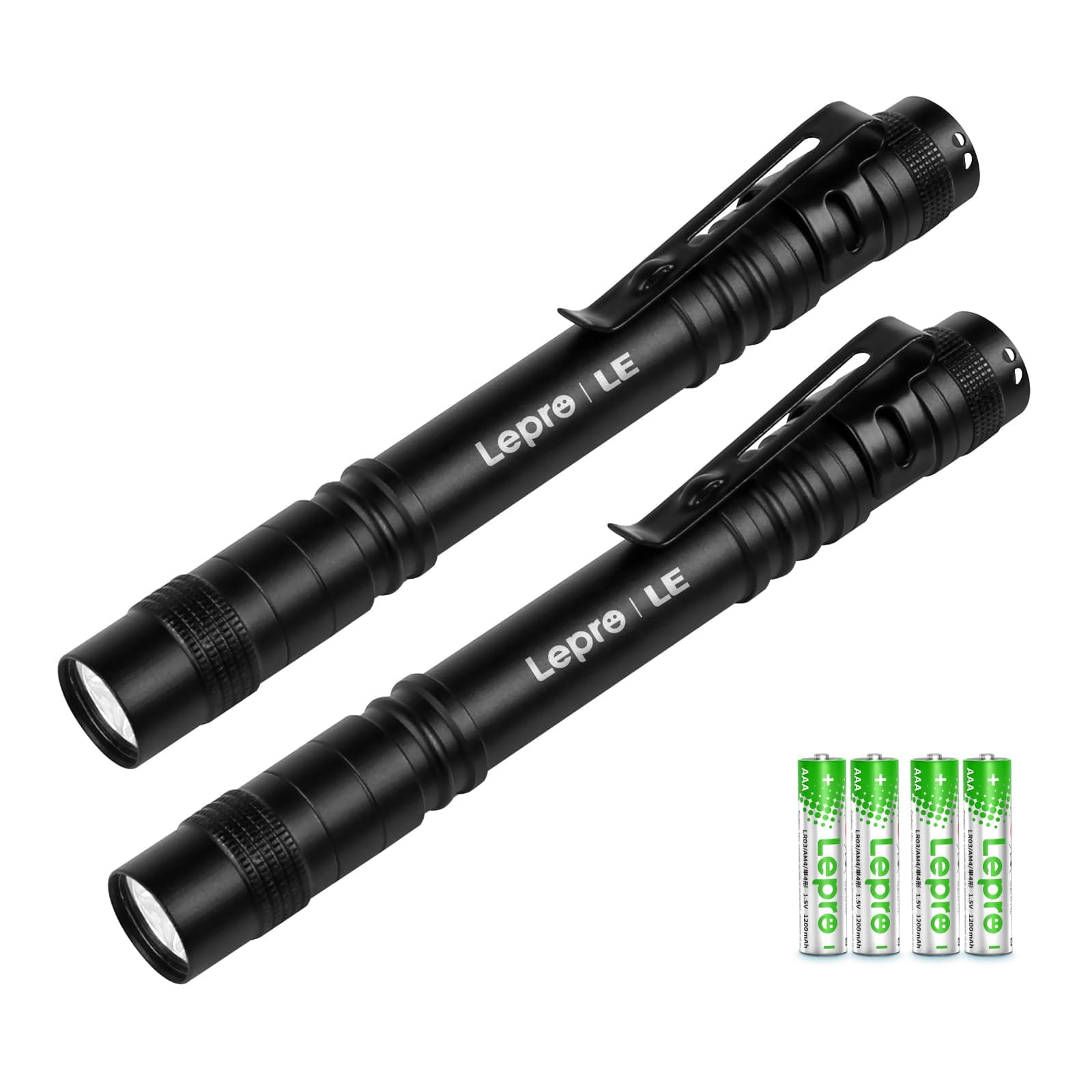 Small Torch Battery Powered, 2 Pack LED Penlight with Pocket Clip, 3 Modes Pen Torch, Water Resistant for Inspection, Work, Repair and Nurses (Batteries Included)
