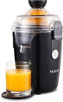 Fridja f800 Automatic Citrus Juicer Machine - Premium One-Touch, No Spills or Splashes, Easy to Clean, Stainless Steel, Black, Quiet Motor, 50W, 400ml - Ideal for Oranges, Lemons, Limes & Grapefruits