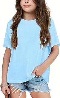 HaloumoningGirls Fashion Raw Hem Oversized T Shirts Summer Short Sleeve Tops Tees Shirt 5-14 Years