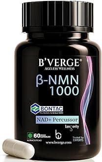 BVERGE® NMN Supplement 1000mg |100% Purity | BONTAC Pro NMN World's Most Trusted & Trusted by Experts | Healthy Ageing | Repair Cells | Boost NAD+ | Enhance Muscle | Neuro Function (1000MG 60 Capsules)