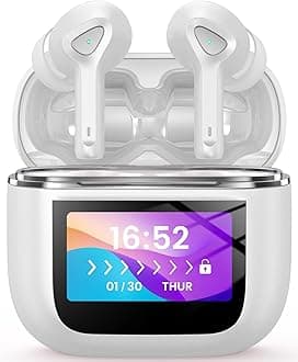 Bluetooth Headphones True Wireless Earbuds with LED Touch Screen 50H Playtime Deep Bass Stereo IPX7 Waterproof Ear Buds with Mic for TV Smart Phone Laptop Computer Sports