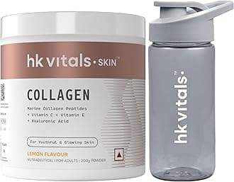 Marine Collagen Supplement (Lemon, 200g) with Sipper Bottle | Vitamin C, E, Sodium Hyaluronate | For Healthy Skin, Hair & Nails