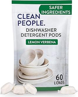 The Clean People Dishwasher Pods - Cuts Grease & Rinses Sparkling Clean - Residue-Free - Phosphate Free Dishwashing Pods (60 Count, Lemon Verbena)