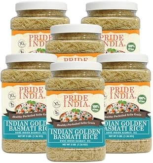 Pride Of India - PACK of 6 - Extra Long Indian Golden Basmati Rice - Healthy Parboiled Sella Grain, 3lbs Jar