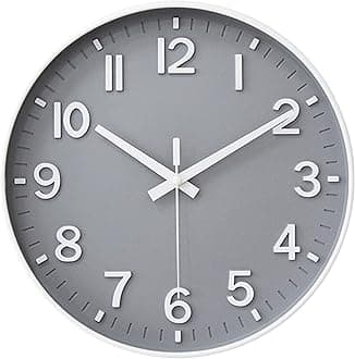 HZDHCLH Wall Clocks Battery Operated,Wall Clock Gray,10 inch Wall Clock Silent Non Ticking Modern 3D Numbers for Kitchen Bedroom Living Room Office Classroom Decor