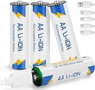 Rechargeable Lithium AA Batteries with 4 in 1 USB-C Charging Cable, 1.5v 1200mAh AA Size Li-ion Battery for Xbox,Toys(4 Pack)