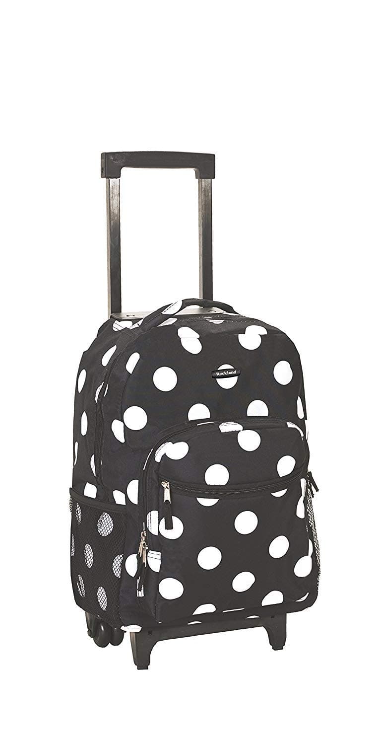 Rockland Double Handle Rolling Backpack, Black Dot, 17"