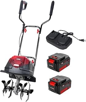- MZK 40V 12-inch Cordless Garden Tiller, 12In Width and 8.6In Depth Garden Rototiller,Battery Powered Garden Cultivator for Lawn/Gardening/Soil Cultivation(2 * 4.0Ah Battery&Charger Included),TC12D02
