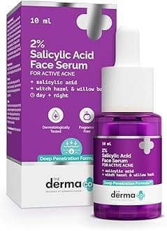 The Derma Co 2% Salicylic Acid Serum with Witch Hazel & Willow Bark for Active Acne & Blemish Control | Oil-Free Lightweight Formula | Dermatologically Tested | 0.33 fl Oz (10 ml)
