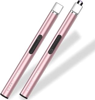 Electric Lighter 2 Pack REIDEA S4 Pro USB Rechargeable Safety Lock with LED Battery Indicator Flameless Windproof Arc Plasma Lighter for Candle, Fireworks (Rose Gold)