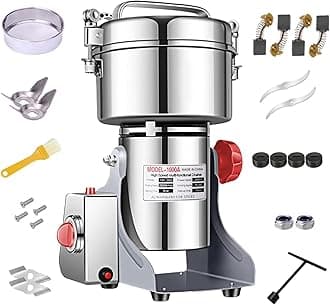 1000g Electric Grain Grinder Spice Grain Mill Stainless Steel 30s 25000RPM High Speedy Grinding with Overload Protection& 5min Timer Mill for Dry Spice Herbs/Nut/Coffee