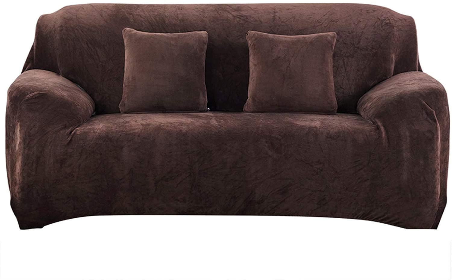 Topchances Thick Sofa Covers, Premium Pure Color Sofa Protector 1/2/3/4 Seater Velvet Sofa Slipcover Stretch Easy Fit Stylish Furniture Cover Pet Dog Protector (Coffee, 3 Seater/Sofa)