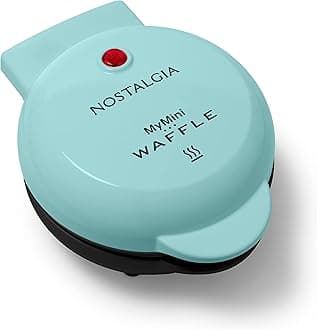 Nostalgia MWF5AQ MyMini Personal Electric Waffle Maker, Hash browns, French Toast Grilled Cheese, Quesadilla, Brownies, Cookies, Aqua