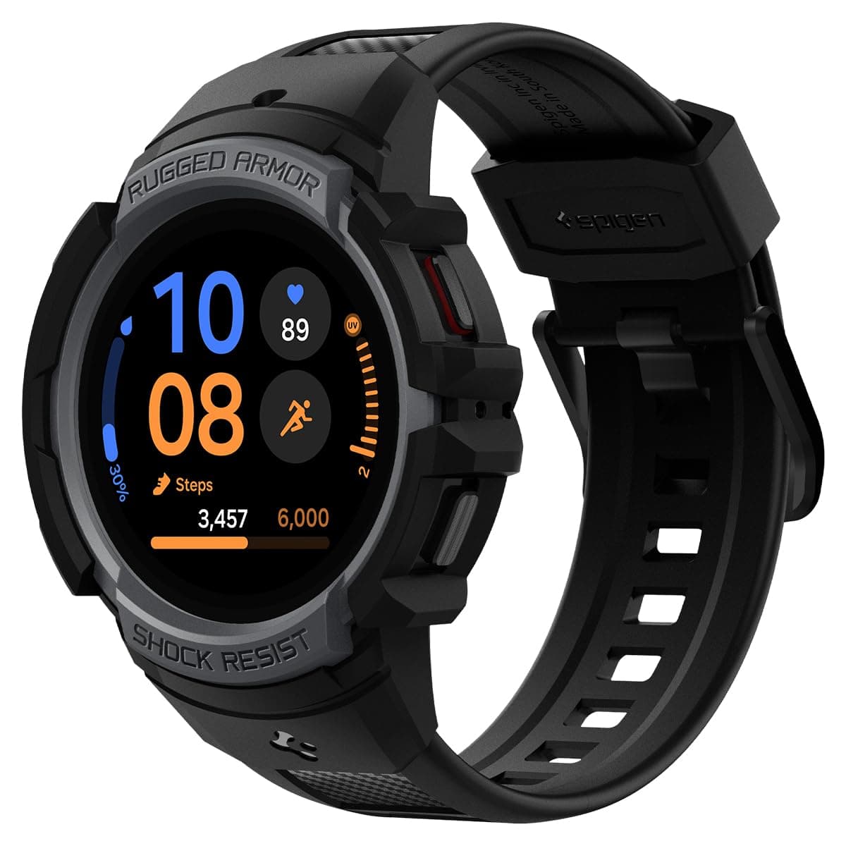 Spigen Rugged Armor Pro Designed for Samsung Galaxy Watch FE (2024), 5 40mm (2022), 4 40mm (2021) Band with Case Protector - Charcoal Gray