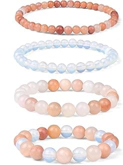 4pcs Beaded Bracelets for Women,Natural Healing Crystal Gemstones Bracelet,Anxiety Stress Relief Bracelet Handmade purple Jewelry Gifts for Women