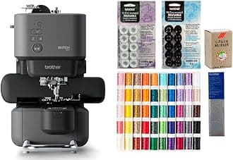 PP1 Skitch Single-Needle Embroidery Machine, 50-Piece Designio Thread Set, 20 Bobbins, 100-Piece 75/11 Embroidery Needles, Stabilizer Roll