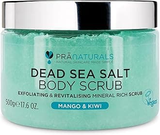 Dead Sea Salt Body Scrub 500G – Hydrating & Moisturising, Natural Oils & Minerals, Exfoliating, Softening & Nourishing, All Skin Types, No Parabens, Vegan & Cruelty Free (Mango & Kiwi)