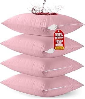 Utopia Bedding 4 Pack Waterproof Pillow Protectors with Zipper King Size (Pink), Bed Bug and Dust Mite Proof Pillow case Covers, Moisture Wicking Pillow Encasements 20 x 38 Inches