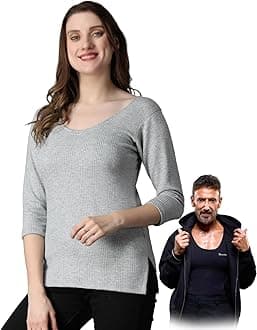 Wearslim® Women's Winter Warmer Thermal Vest 3/4 Sleeves Ultra Soft Scoop Neck Winter Inner Wear Top Johns Underwear