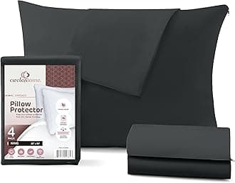 CirclesHome Pillow Protectors 4 Pack King Zippered - 100% Cotton Breathable Pillowcases - Protects Pillows from Dirt, Dust and Debris (King - Set of 4 - 20x36)