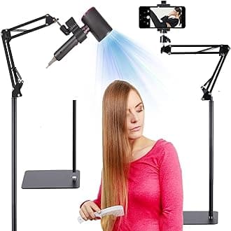 Hair Dryer Stand Holder 360 Rotate Hair Dryer Holder Stand Floor，Adjustable Hands Free Blow Dryer Floor Stand , Blow Dryer Stand Hands Free Clip Suitable for 99% Hair (Black)
