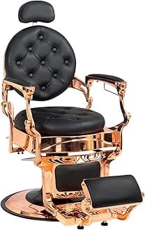Heavy Duty Vintage Recline Barber Chair Hydraulic with Headrest, Supports up to 700lbs & 360° Rotatable, Professional Salon Beauty Spa Shampoo Equipment (Rose Gold - Button Style)