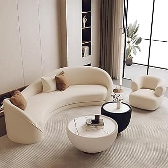 Curved Sectional Sofa Set - Modern Leather Sectional Couch with High-Density Cushions, Stylish Couch Set for Living Room, Include Coffee Table (Sofa+Chair B+Table, 120IN)