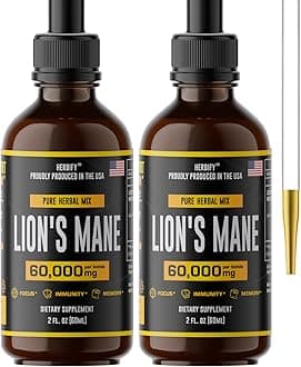 HERBIFY Lions Mane Mushroom Supplement - Immune Support - Lions Mane Tincture for Memory, Focus & Clarity - Daily Mushroom Supplement - 2 Fl oz 2 PackUSDA Organic