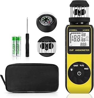 Anemometer Handheld LC-881M, Portable Wind Speed Meter, Air Flow/Wind Speed/Temperature Measure Device with Compass, 360° Direction Wind Cup Anemometer for HVAC Vents, Sailing, Golf, Hiking