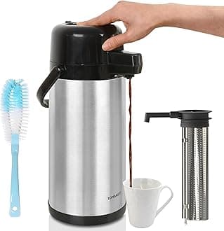 TOMAKEIT Airpot Coffee Dispenser with Pump,102 OZ/ 3L Large Coffee Dispenser with Tea Filter for Party Hot Drinks Water Tea Chocolate Hot/Cold Water, Insulated Stainless Steel Thermal Carafes