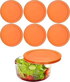 Lids for Pyrex and Anchor Round Glass Containers (4-Cups, Orange-6PK)