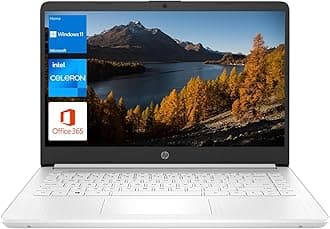 HP Essential Laptop, 14" HD Display, Intel Celeron N4120, 8GB RAM, 64GB eMMC+256GB Micro SD, Webcam, HDMI, Wi-Fi, RJ-45, 1 Year Office 365, Windows 11 Home, White