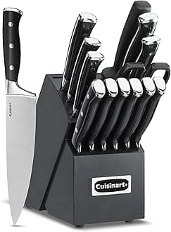 Cuisinart 15-Piece Knife Set with Block, High Carbon Stainless Steel, Forged Triple Rivet, Black/Black C77BTR-15PBK