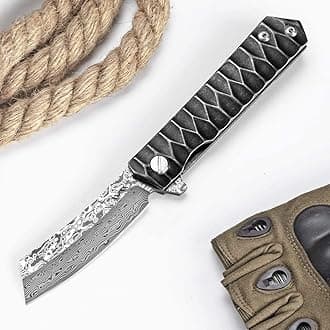 Damascus Folding Pocket Knife, Custom Tactical VG-10 Blade With Ball Bearing System for Outdoor, Camping, Hiking (Razor Model)