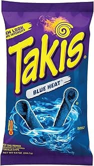 Takis Blue Heat Rolled Tortilla Chips, Hot Chili Pepper Artificially Flavored, 9.9 Ounce Bag