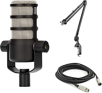 Rode PodMic Dynamic Podcast Microphone with Rode PSA1 Boom Arm, XLR Cable and StreamEye Polishing Cloth