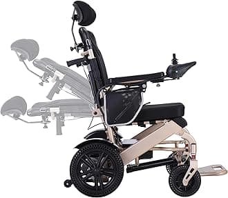 Electric Wheelchairs for Adults Reclining Foldable Electric Wheelchair, All Terrain Motorized Wheelchair for Adults Portable Folding Power Wheel Chair, Silla de Ruedas Electrica,Gold