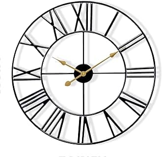Wall Clock, 24? Round Oversized Centurian Roman Numeral Style Home Décor Analog Metal Clock (Black)