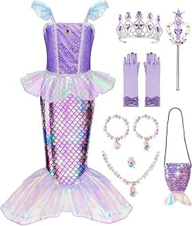 MELAND Mermaid Costume Kids, Princess Costumes for Girls Gift Aged 3-10, Little Mermaid Dress Up for Girls World Book Day