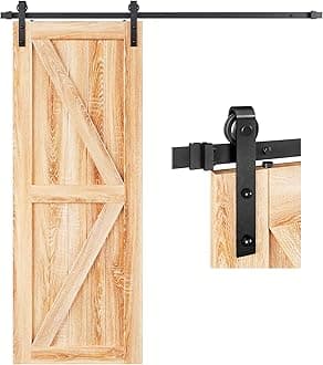 4 FT Sliding Barn Door Hardware Track Kit,Basic J Pulley,Slide Smoothly Quietly,Easy Install (4FT Track Kit for 24" Wide Single Door)